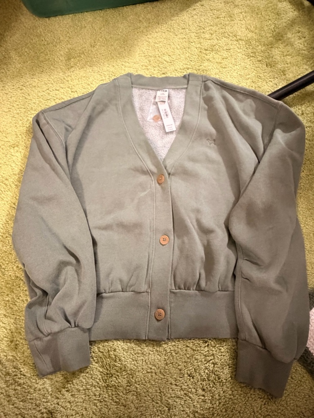 PINK Victoria's Secret Olive Green Button-Up V-Neck Sweater